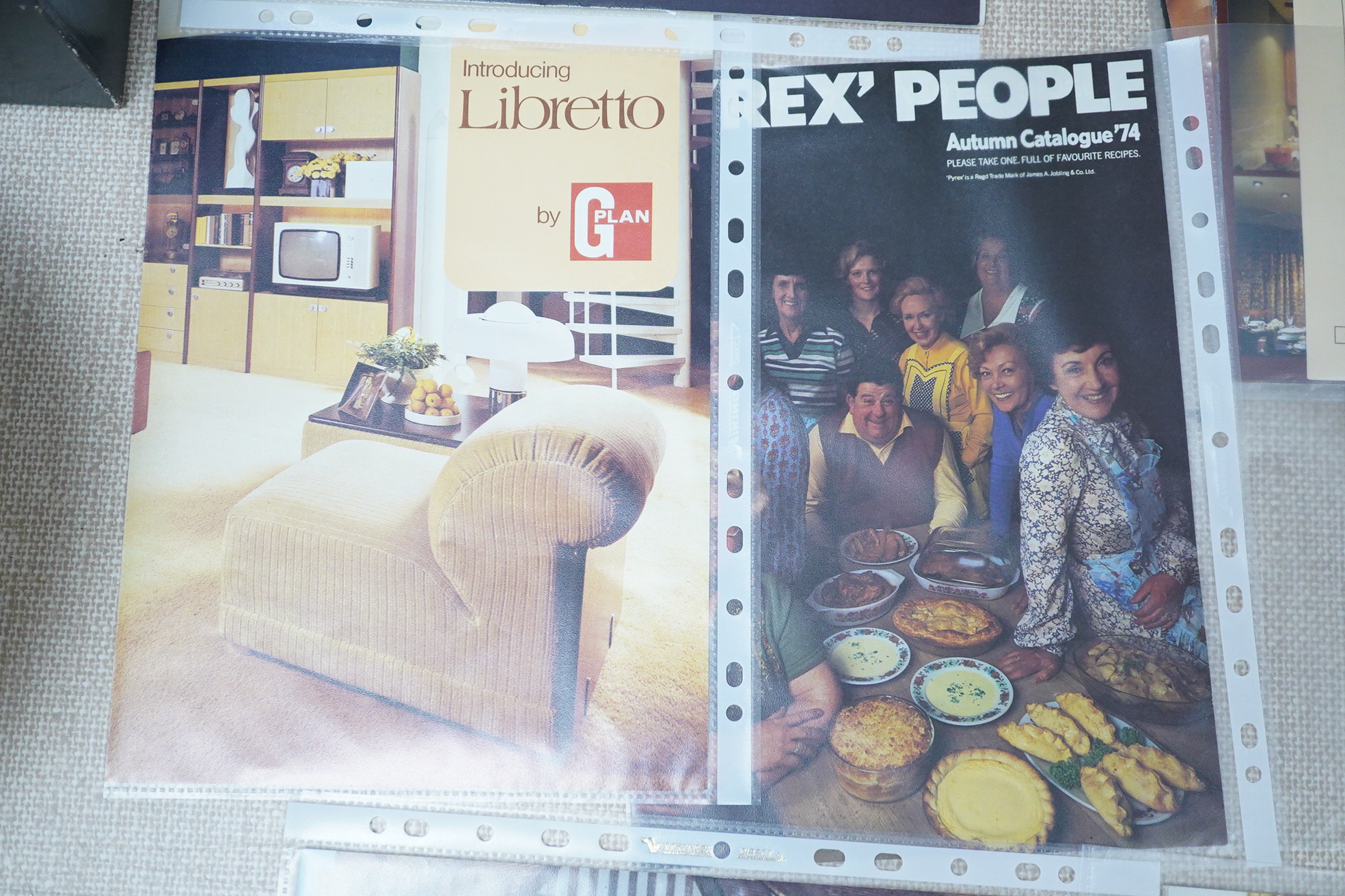 A collection of 1970s advertising booklets for G Plan, Ladderax, Qualcast, Pyrex, etc.